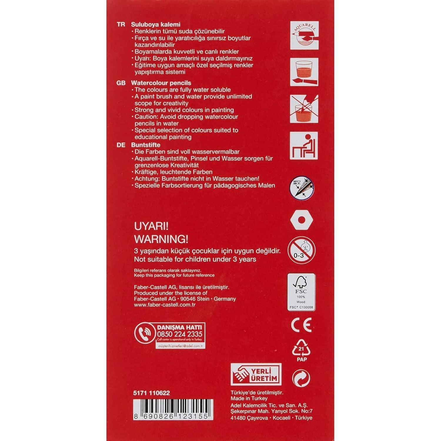 Faber-Castell Aquarel Colouring Pencil, 12 Colours