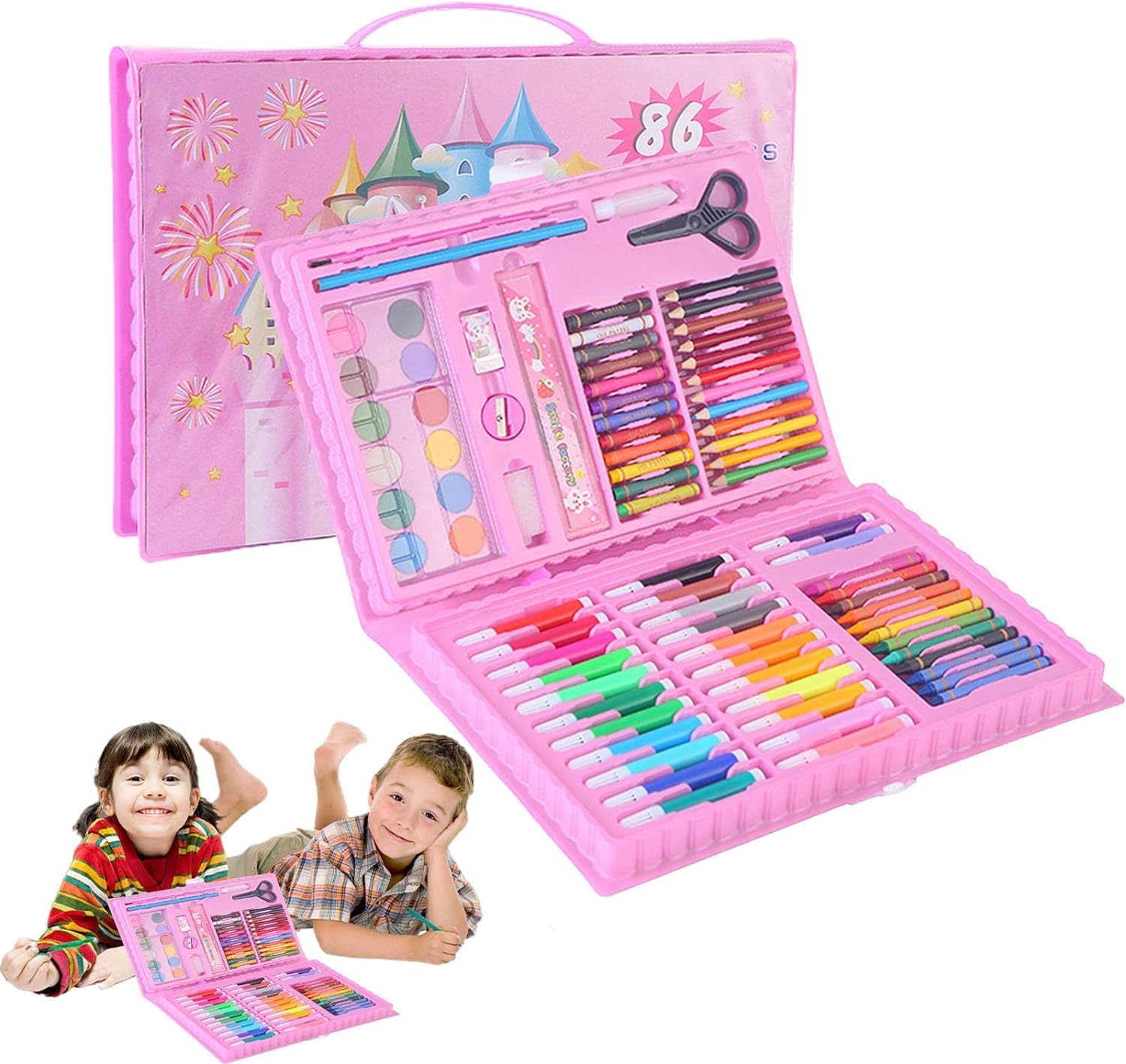 Coloring Kit 86 Pieces Double Sided Trifold Easel Art Set for Kids