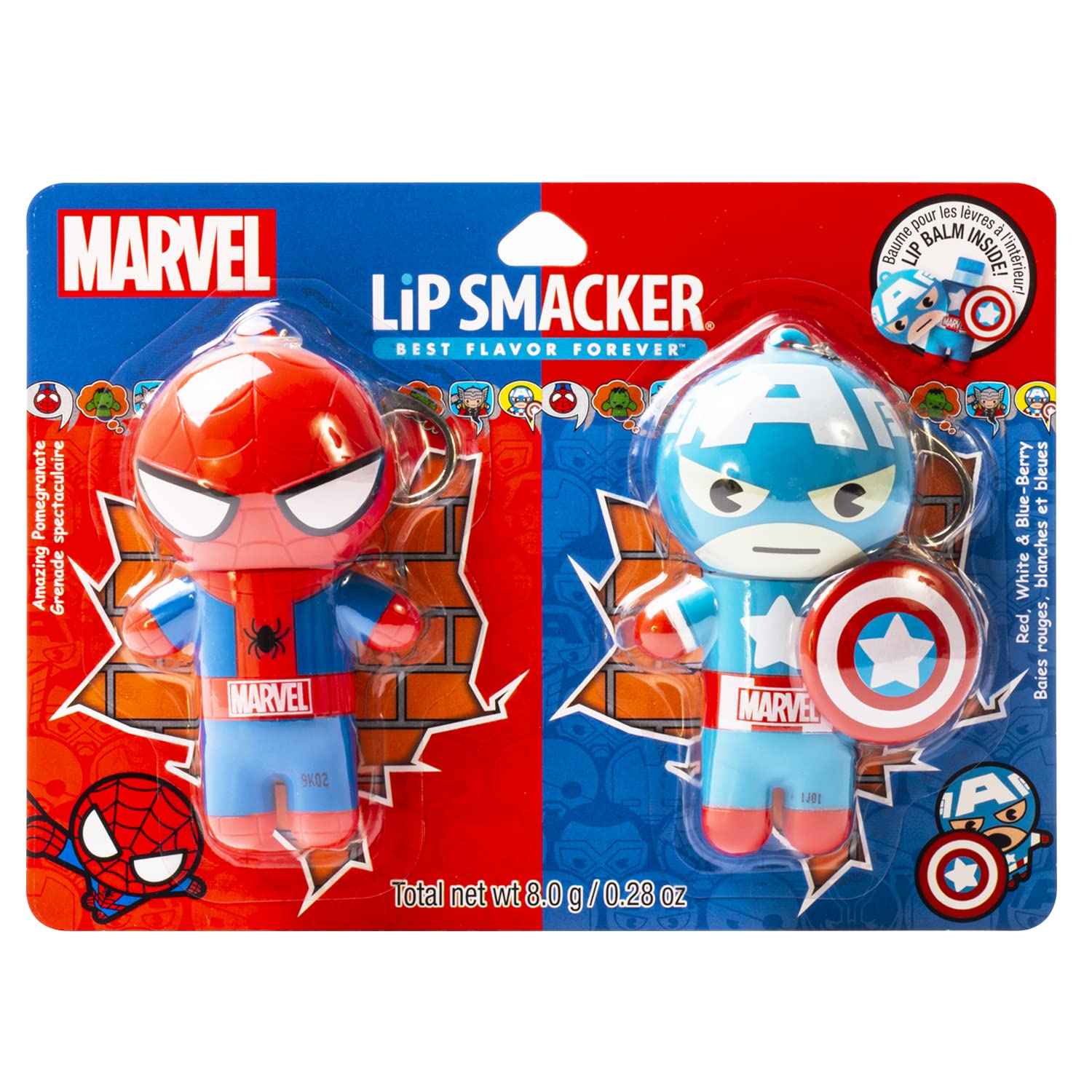 Lip Smacker Marvel Spiderman and Captain America Superhero Flavored Lip Balm Keychains 2 Pack