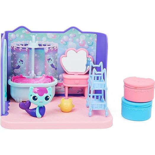 Gabby's Dollhouse, Primp and Pamper Bathroom with Mercat Figure, 3 Accessories, 3 Furniture and 2 Deliveries, Kids Toys for Ages 3 and up