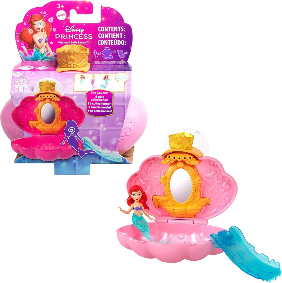 Mattel Disney Princess Mermaid Bath Surprise Small Dolls & Accessories in Shell Playsets with Slides, Inspired by Disney Movies Assorated
