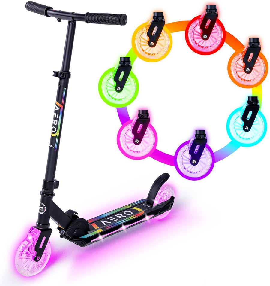 AERO C3 Two Wheels Scooter with dynamic lights wheels and an Aero deck - Black
