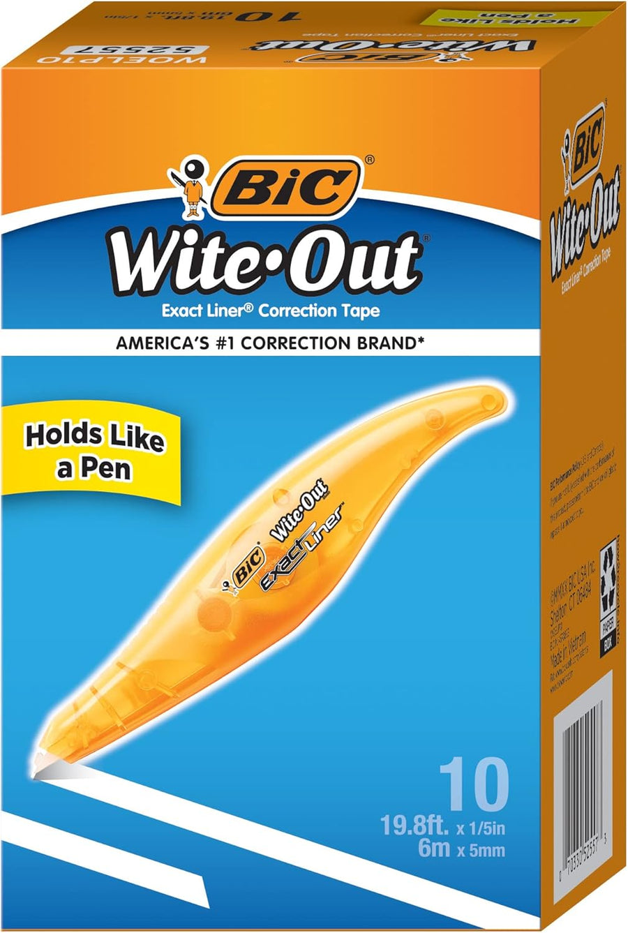 BIC Wite-Out Brand Exact Liner Correction Tape, 19.6 Feet, White, Fast, Clean and Easy to Use Tear-Resistant Tape, 10-Count