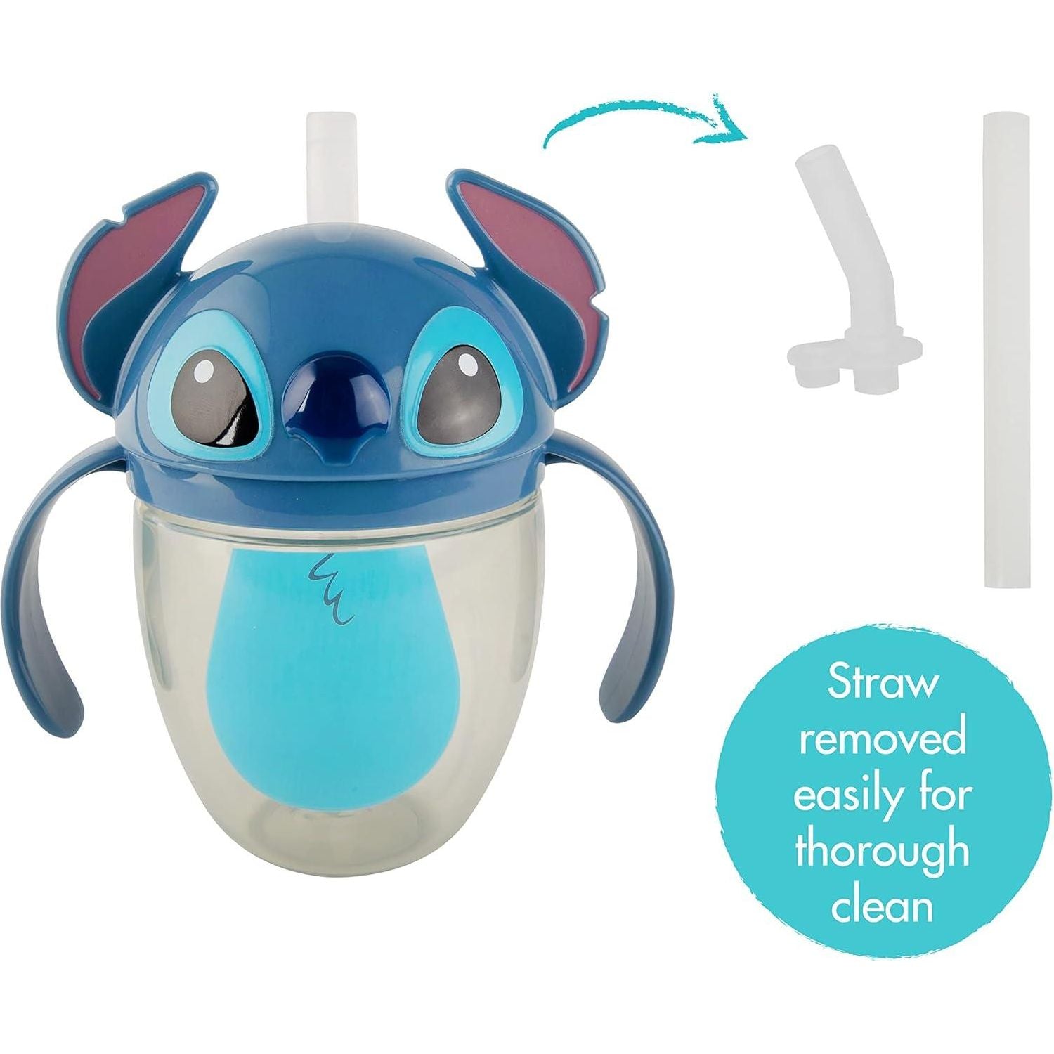 The First Years Disney Stitch Weighted Straw Cup - Spill Proof Toddler Straw Cups with Flip Top Cover - Transition Sippy Cups - Toddler Feeding Supplies - 7 Oz - Ages 6 Months and Up