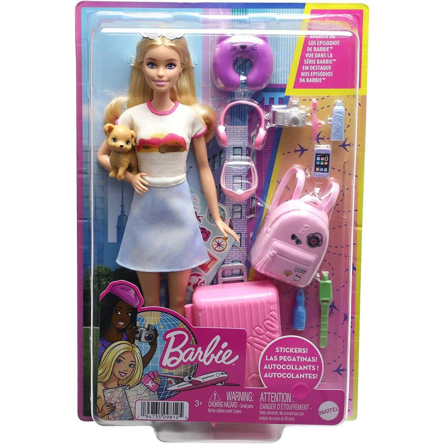 Barbie Doll & Accessories, Travel Set with Puppy, Malibu Doll with Blonde Hair - BumbleToys - 2-4 Years, 3+ years, 4+ Years, 5-7 Years, Barbie, Dolls, Fashion Dolls & Accessories, Girls, Pre-Order