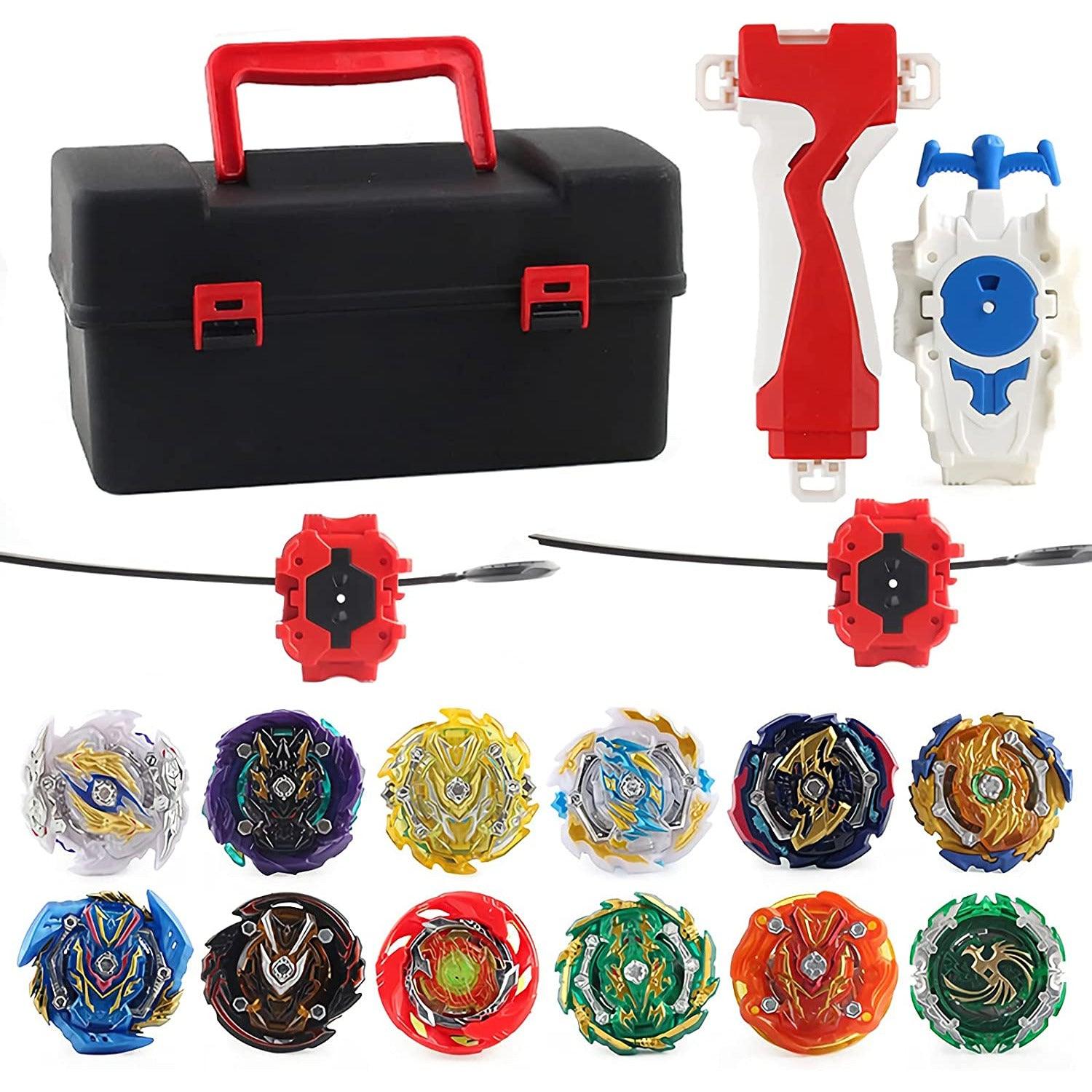 Bey Burst Battling Top Game Gyros Set 12 Pieces Battle Blades Evolution Metal Fusion Spinning Tops Toys 3 Launchers with Storage Box Gifts for Boys Kids Children Age 6+