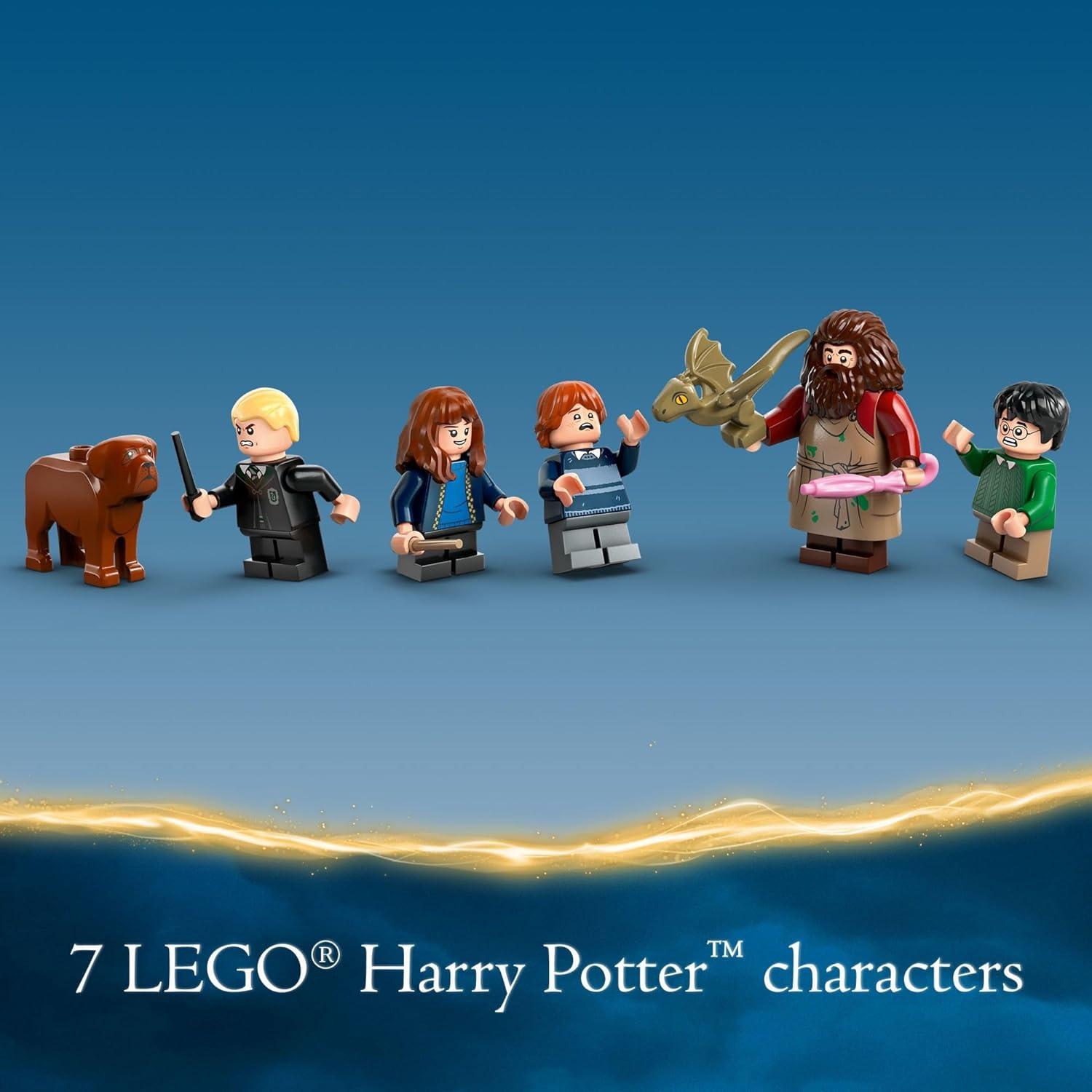 LEGO 76428 Harry Potter Hagrid’s Hut: An Unexpected Visit, Harry Potter Toy with 7 Characters and a Dragon for Magical Role Play, Buildable House Toy.