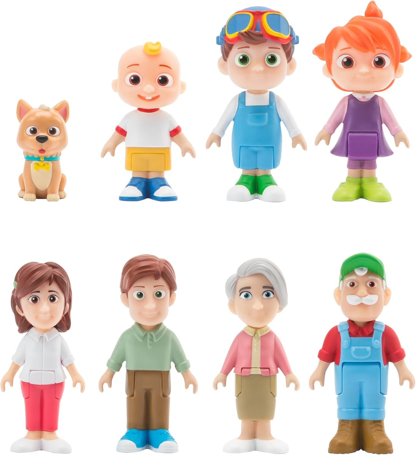 CoComelon Deluxe Family 8 Figure Set - Includes JJ, Tom Tom, Yoyo, Bingo, Dad, Mom, Grandpa, Grandma