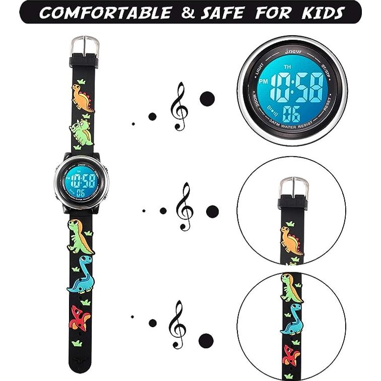 Cofuo Kids Digital Sport Waterproof Watch for Girls Boys, Kid Sports Outdoor LED  Wristwatch Dinosaur