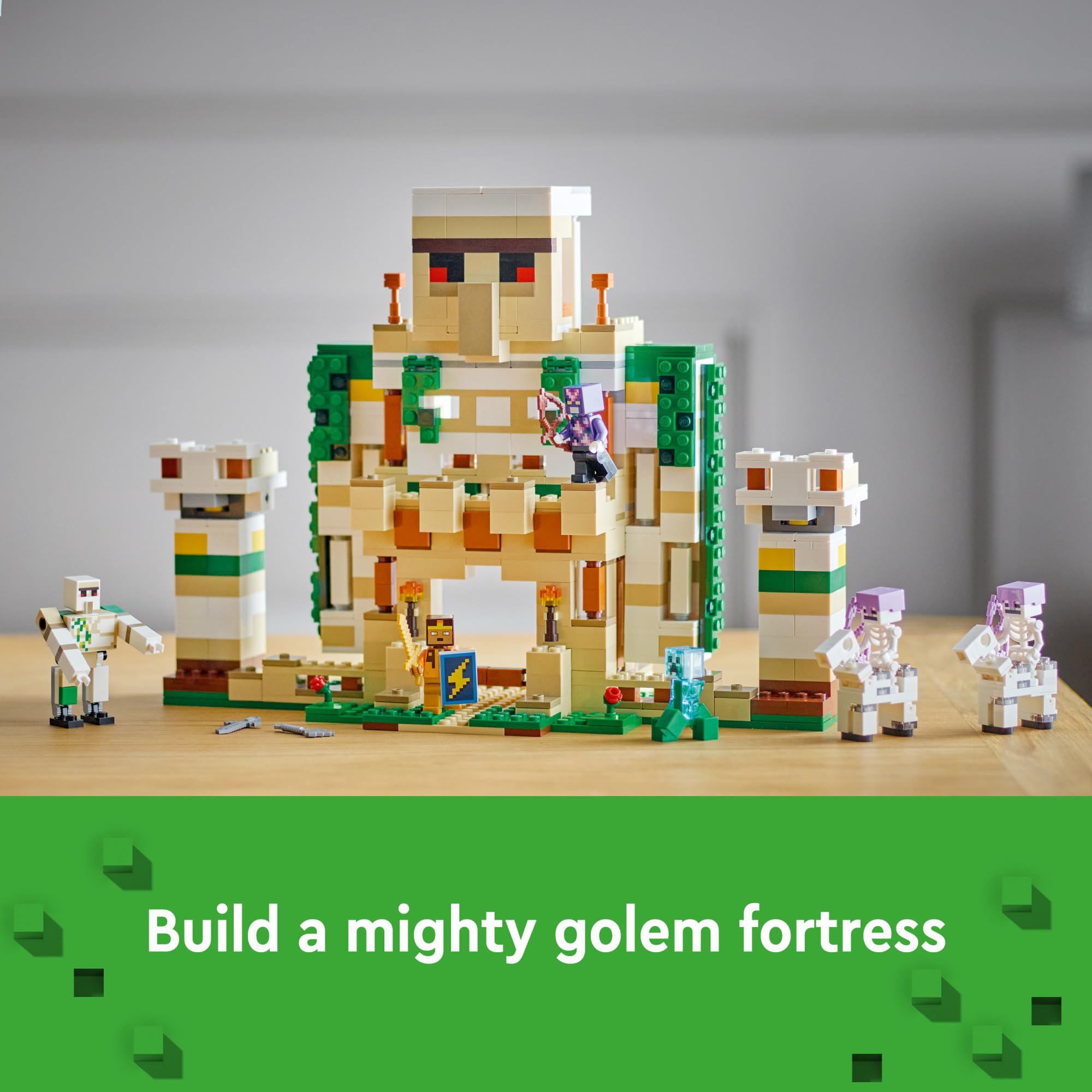 LEGO Minecraft The Iron Golem Fortress 21250 Building Toy Set, Playset Featuring a Crystal Knight and Golden Knight, A Fortress and a Giant Golem, Build and Display Minecraft Toy for 9 Year Old Kids