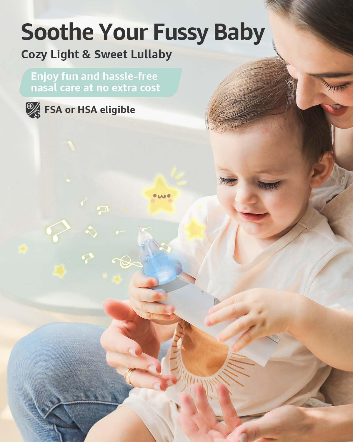 GROWNSY Nasal Aspirator for Baby, Electric Baby Nose Sucker with Larger Suction Chamber and More Powerful Suction with Music and Light Soothing Function