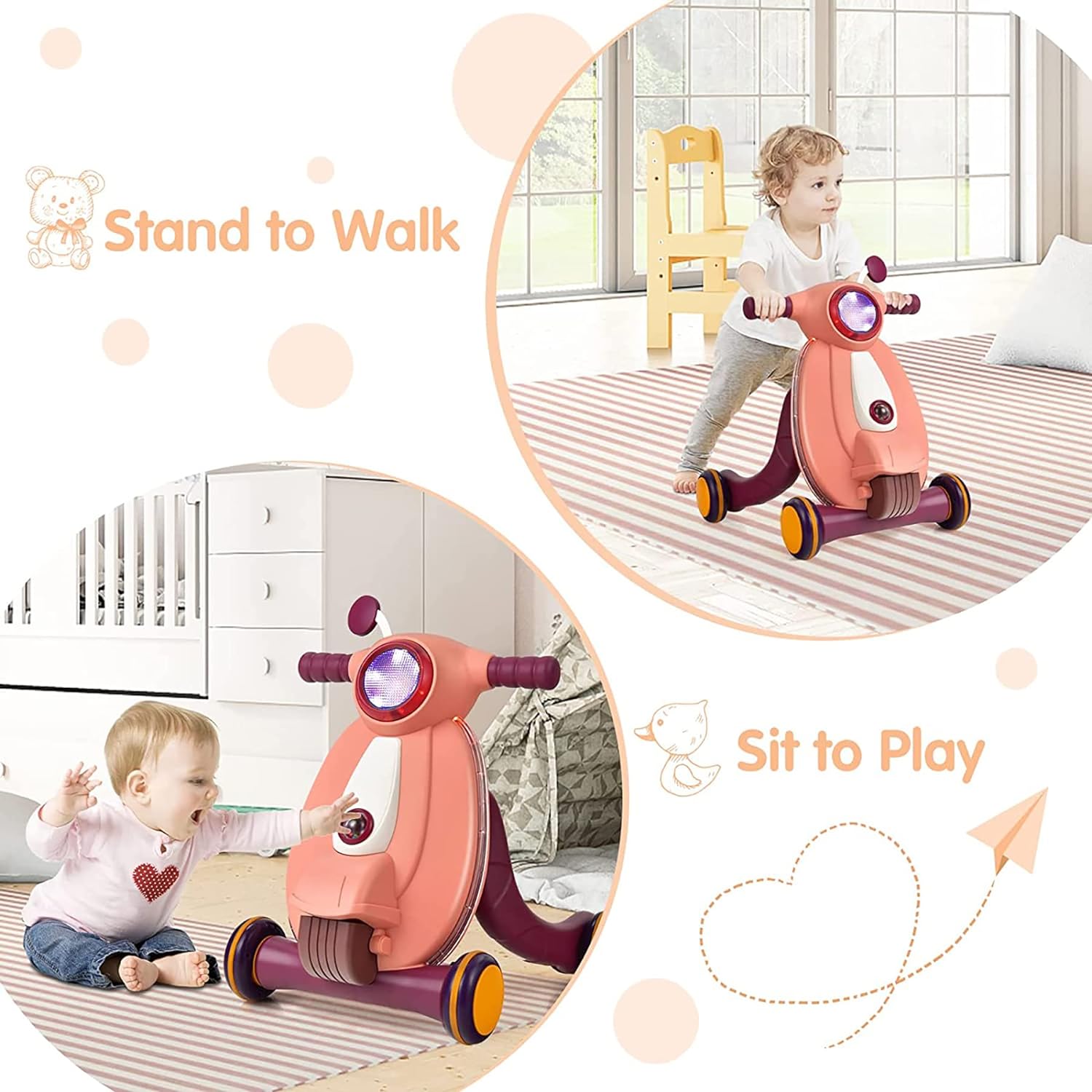 WISHKEY Plastic Multi Functional Baby Walker for Toddlers, 2-in-1 Baby Walkers with Fun Ball Game, Lights & Music, Walker for Kids for 1+ Years