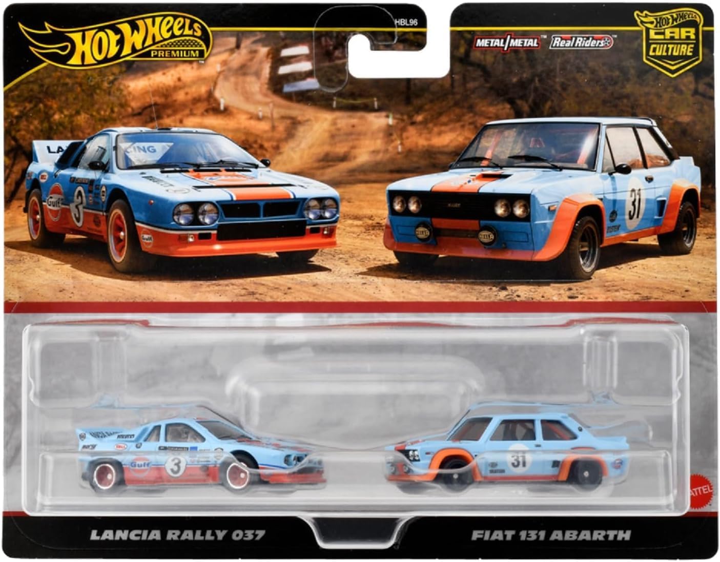 مجموعة مكونة من قطعتين من Hot Wheels Premium Lancia Rally 037 / Fiat 131 Abarth Vehicle Toy Minicar