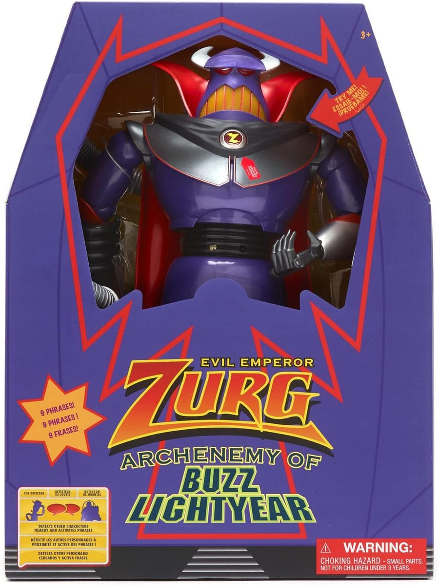 دمية إمبراطور الشر زورغ التفاعلية الناطقة الرسمية من متجر ديزني من Toy Story، تتميز بأكثر من 10 عبارات باللغة الإنجليزية، وتتفاعل مع شخصيات وألعاب أخرى (نسخة)