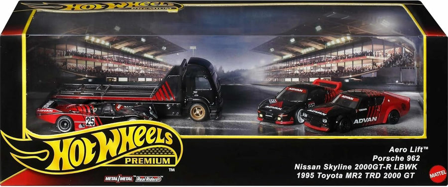 Hot Wheels Premium Collector ADVAN Racing Display Sets, 3 Cars & 1 Transporter