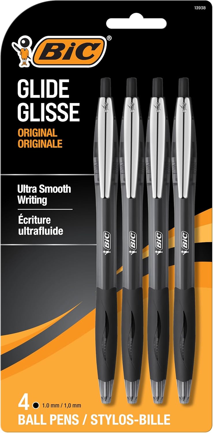 BIC Atlantis Original Retractable Ball Pen, Medium Point (1.0 mm), Black, 4-Count