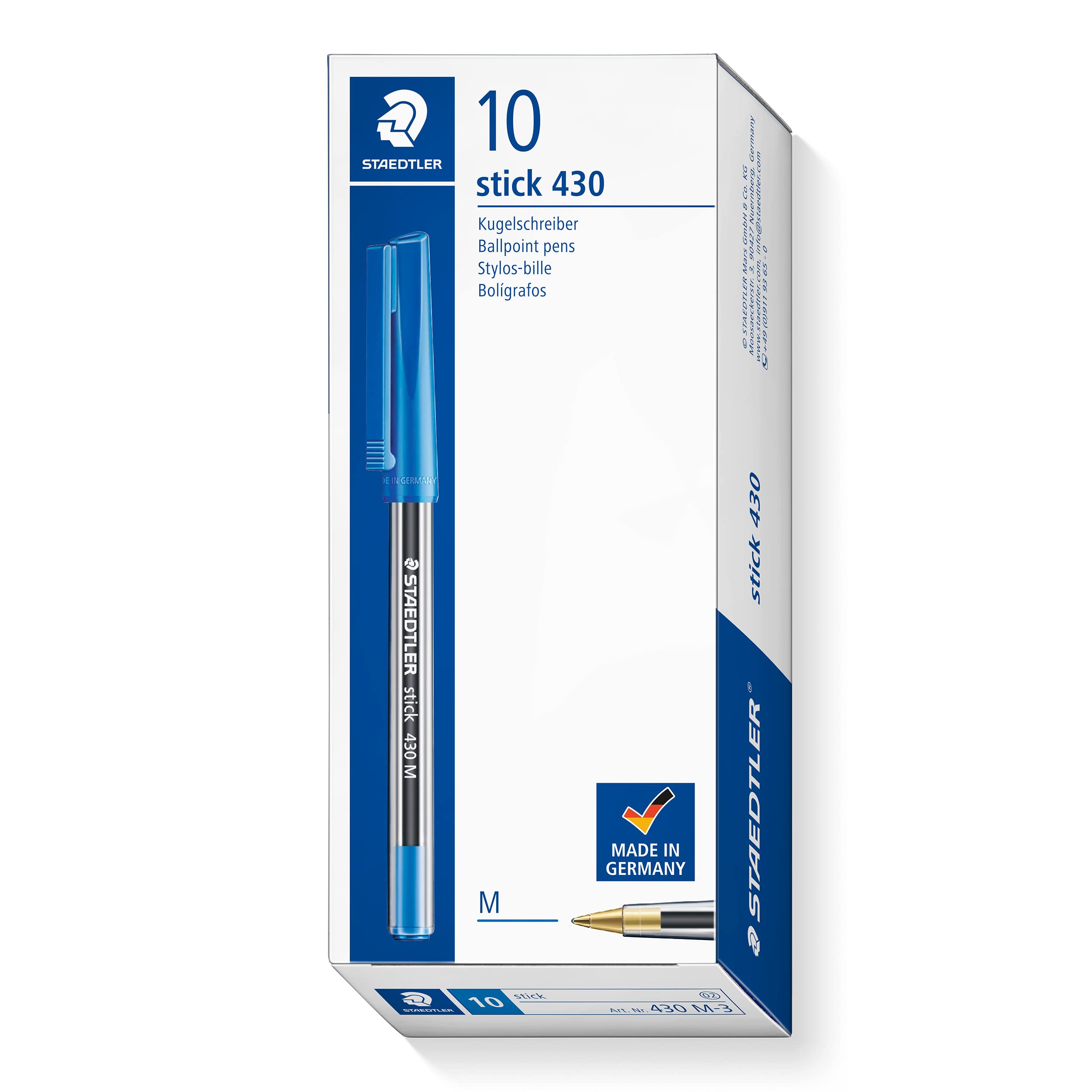 STAEDTLER Medium Stick 430 Ballpoint Pen Fine, Blue , Pack of 10