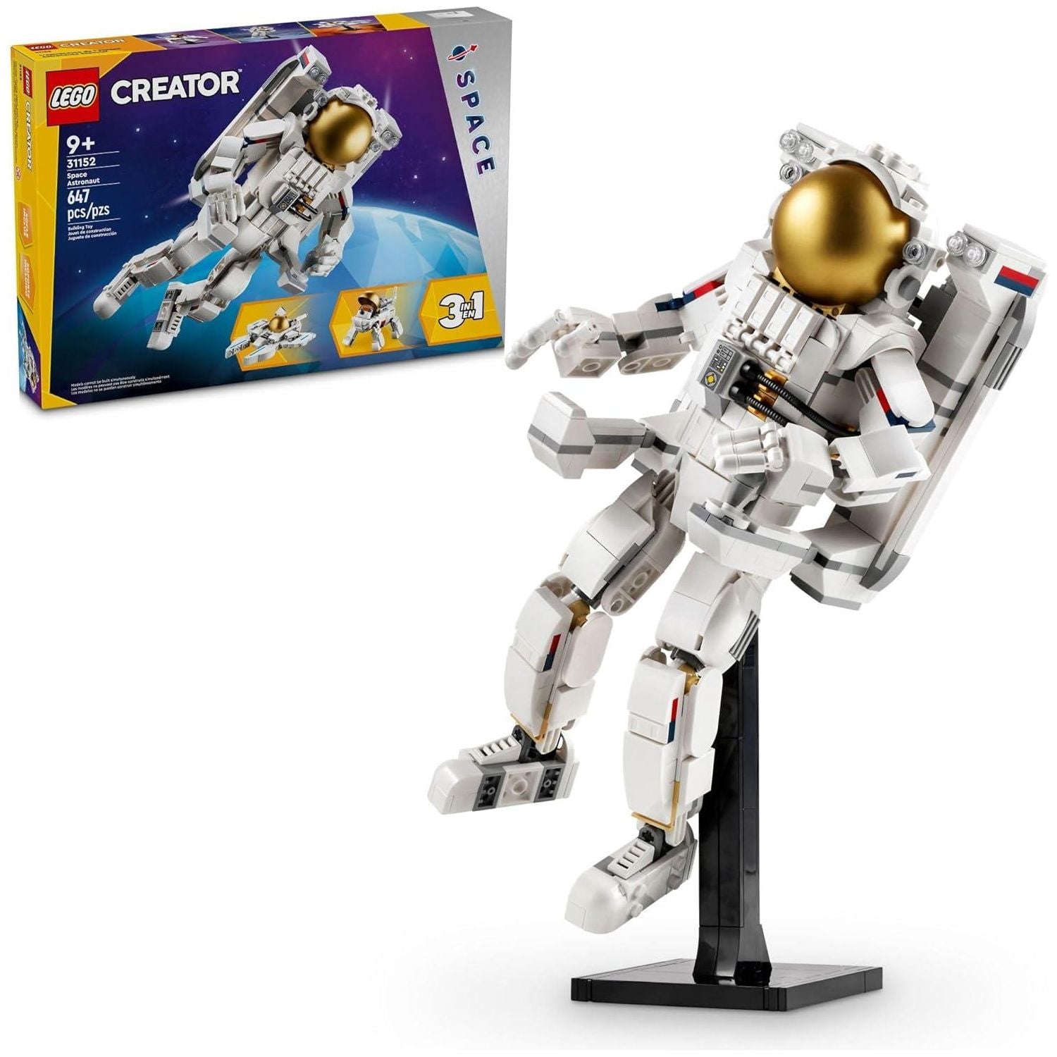 LEGO Creator 31152 3 in 1 Space Astronaut Toy, Building Set Transforms from Astronaut Figure to Space Dog to Viper Jet, Space-Themed Gift Idea for Boys and Girls
