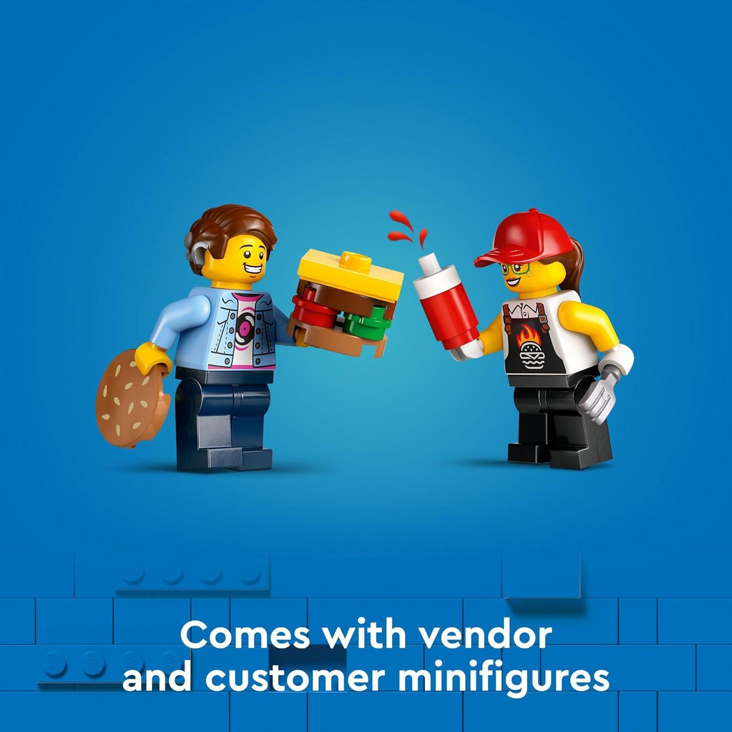 مجموعة بناء لعبة شاحنة برجر سيتي من ليجو 60404، هدية ممتعة للأطفال بعمر 5 سنوات فما فوق، مجموعة لعب برجر فان والمطبخ