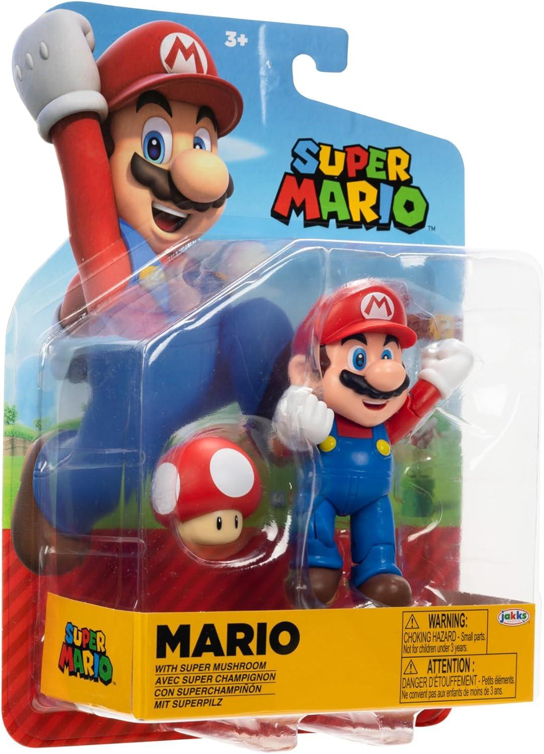 مجسم سوبر ماريو نينتندو مقاس 4 بوصات قابل لاتخاذ الوضعيات مع ملحق Power Up Mushroom. للأعمار من 3 سنوات فما فوق