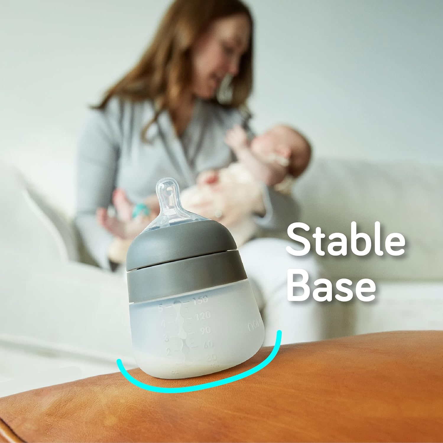 Nanobebe Flexy Silicone Baby Bottle 5 oz, Anti-Colic, Natural Feel, Non-Collapsing Nipple, Non-Tip Stable Base, Easy to Clean (2-Pack )-  White