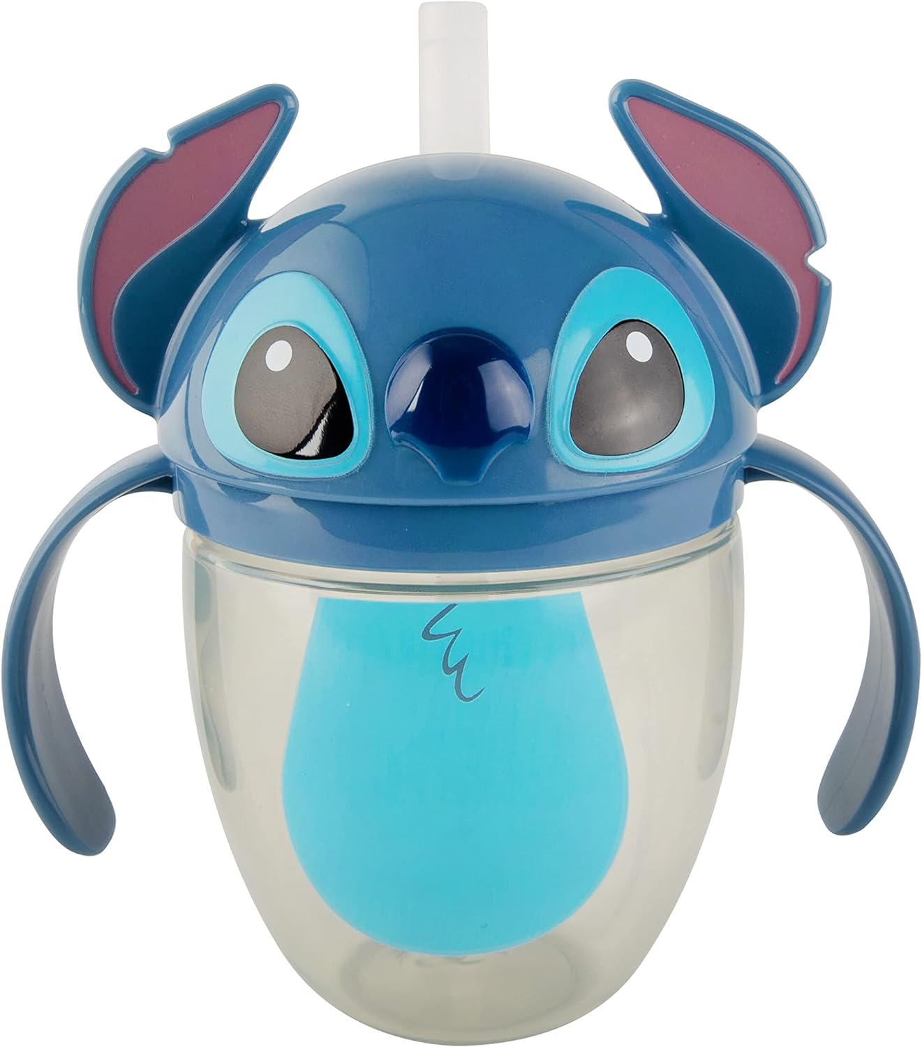 The First Years Disney Stitch Weighted Straw Cup - Spill Proof Toddler Straw Cups with Flip Top Cover - Transition Sippy Cups - Toddler Feeding Supplies - 7 Oz - Ages 6 Months and Up