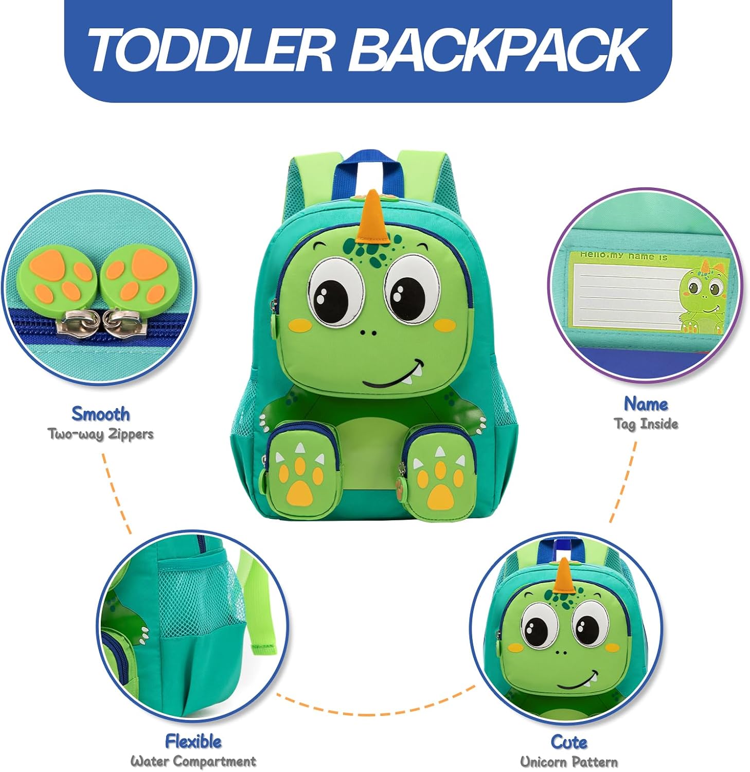 Toddler Backpack for Boys and Girls, Dinosaur Preschool Kindergarten Backpack boy, Waterproof School BookBag for kids Age 2-5