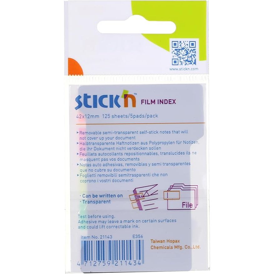 Hopax-stick'n 21143 sticky note 42x12 mm - multi color, 125 sheets
