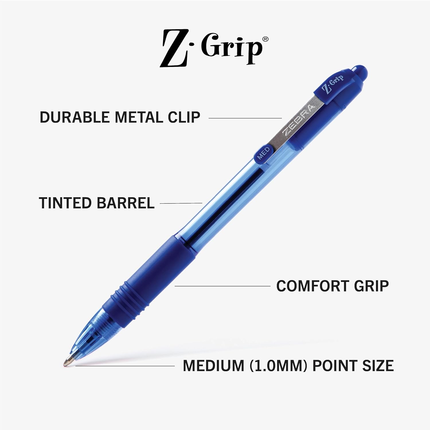 Zebra Pen Z-Grip Retractable Ballpoint Pen, Smooth-Flowing Blue Ink, 1.0mm Medium Point, School Supplies, Teacher Supplies and Office Supplies, 24-Pack