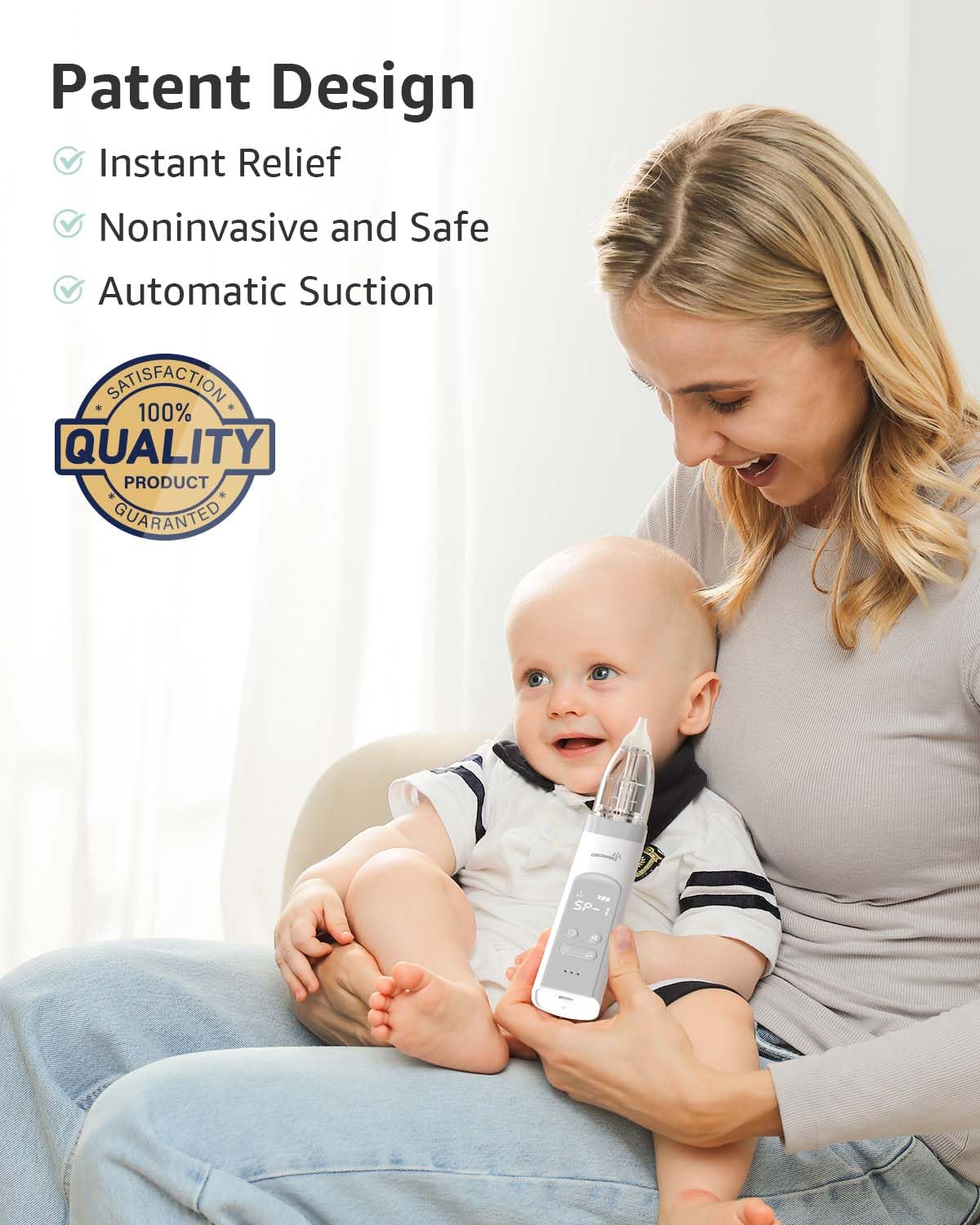 GROWNSY Nasal Aspirator for Baby, Electric Baby Nose Sucker with Larger Suction Chamber and More Powerful Suction with Music and Light Soothing Function