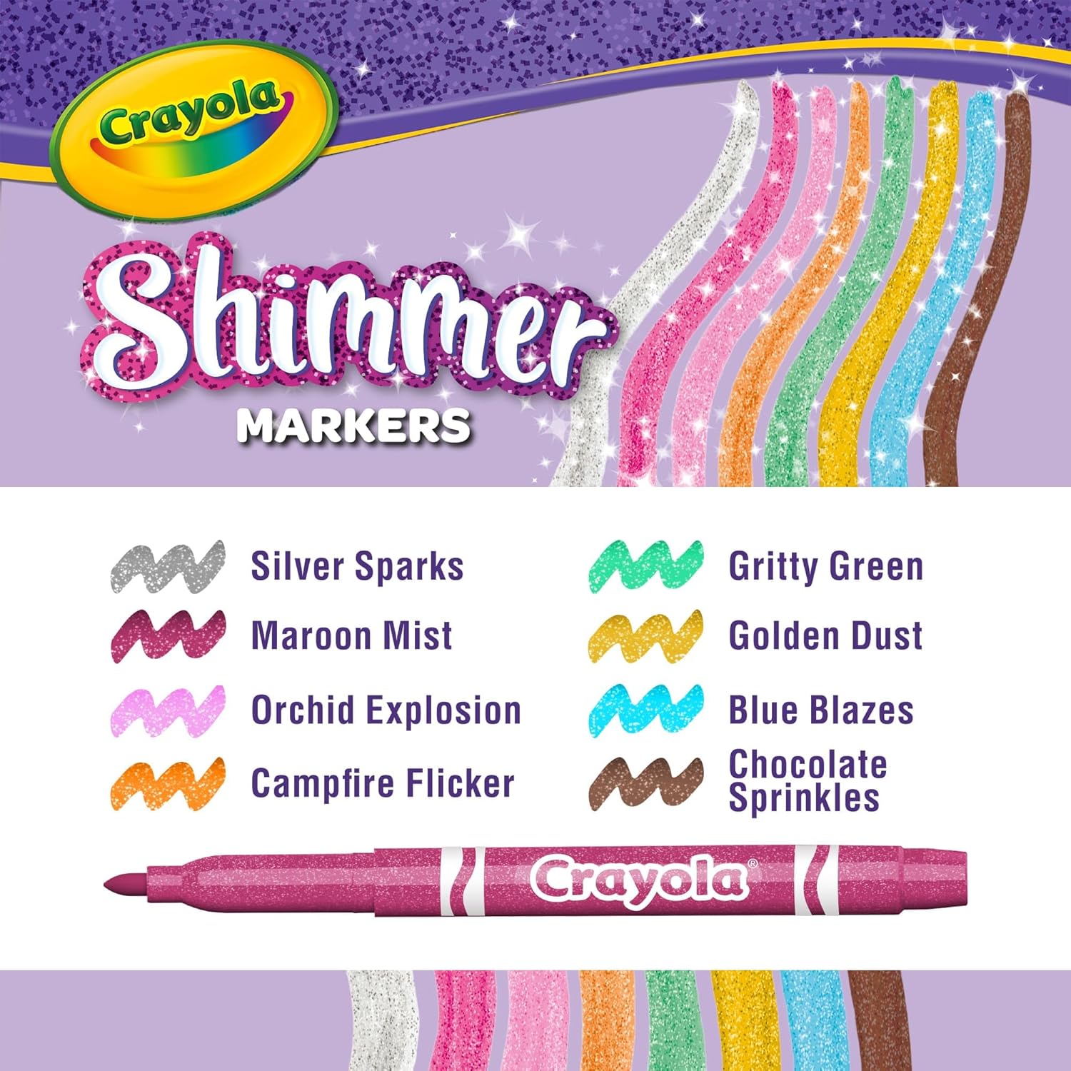 CRAYOLA Shimmer Markers (Pack of 8) | Eight Different Shimmering Tones Perfect for Home or School Art Projects | Colouring Pens & Markers | Ages 3+