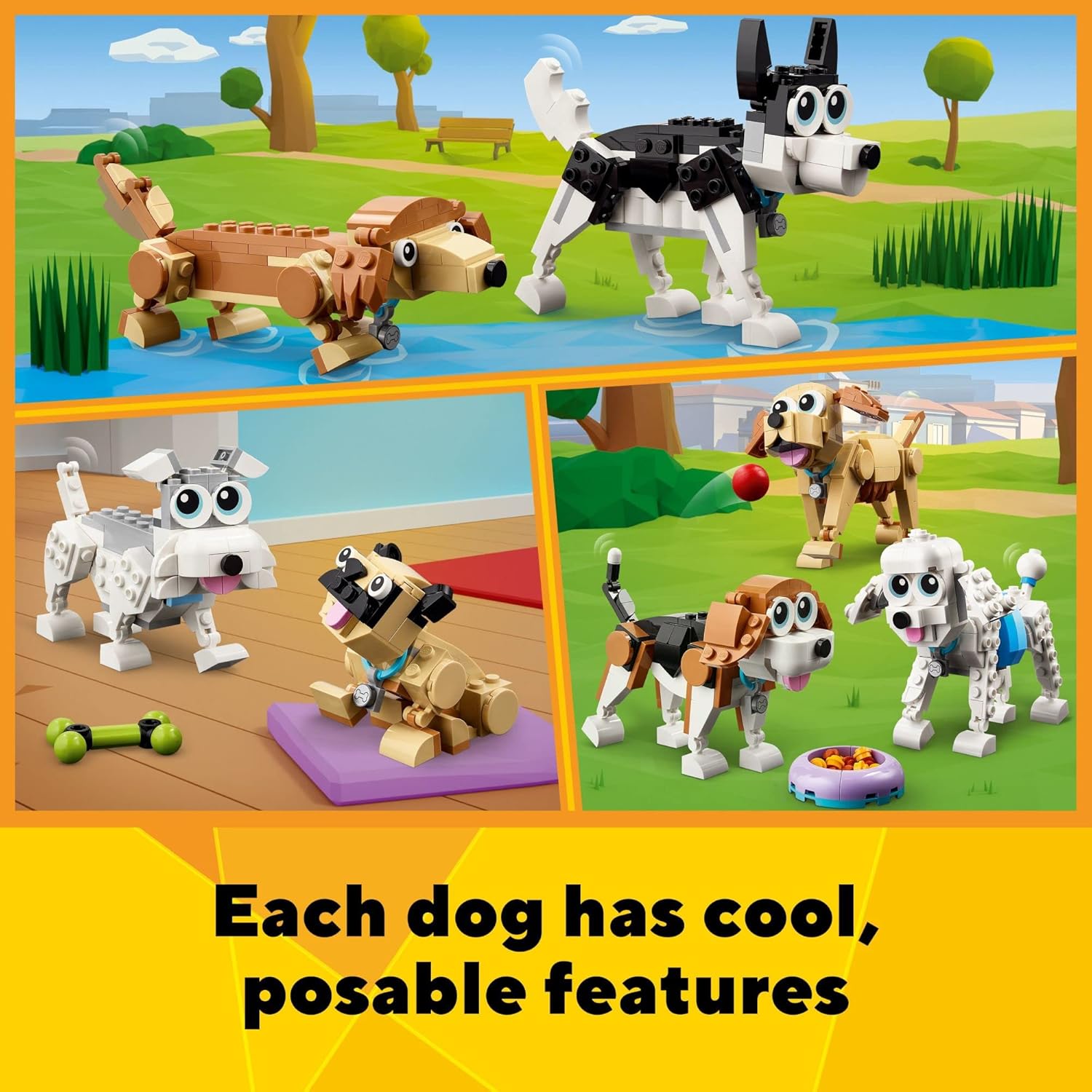 مكعبات بناء LEGO 31137 Creator 3 in 1 Adorable Dogs - ألعاب تظاهرية للفتيات والفتيان، لعمر 7 سنوات فما فوق - مجموعات تعليمية للأطفال - هدية لعيد الميلاد