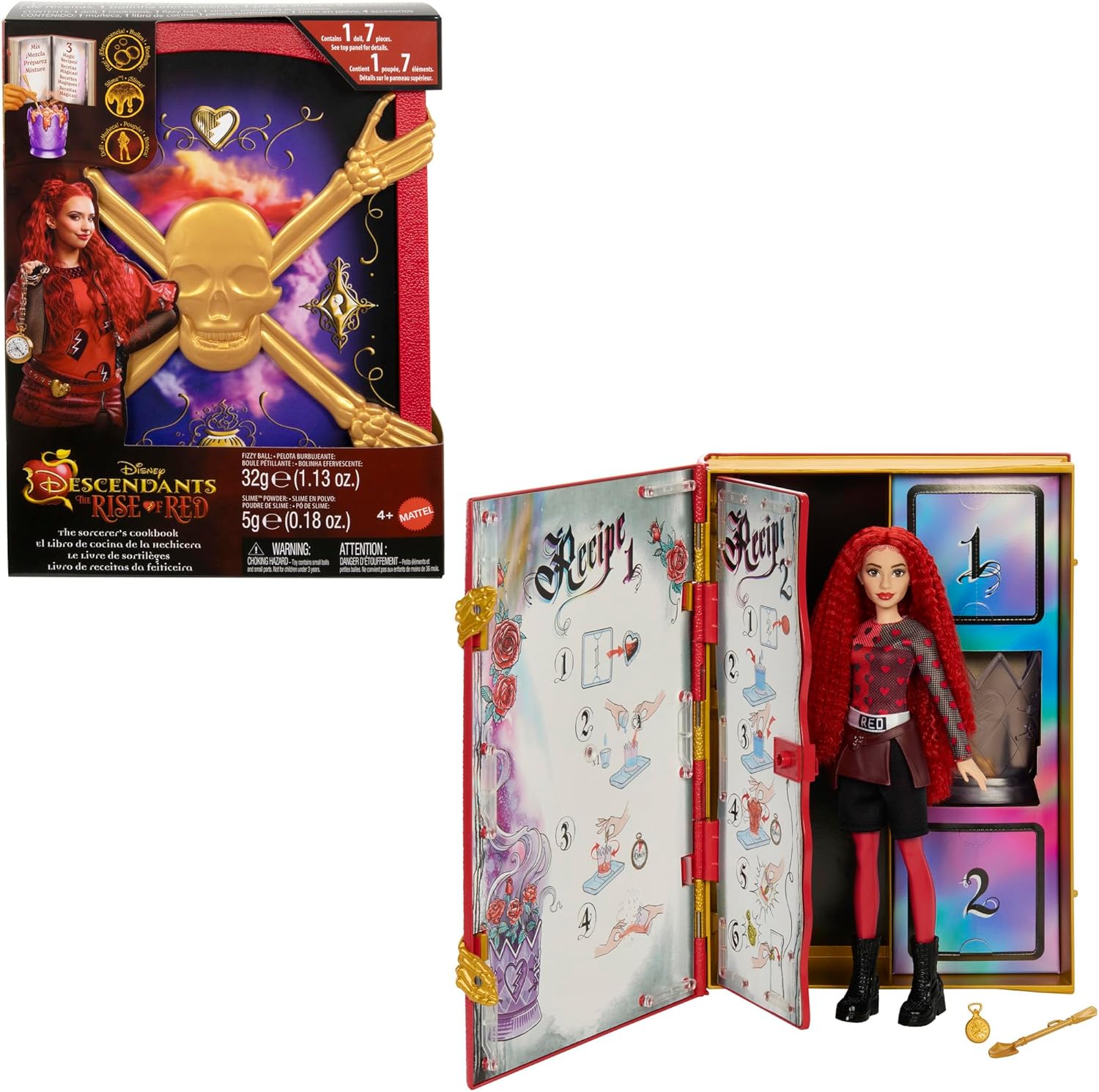 Mattel Disney Descendants: The Rise of Red Doll & Playset, The Sorcerer’s Cookbook with Red, Daughter of Queen of Hearts, Mix for Slime & Surprises