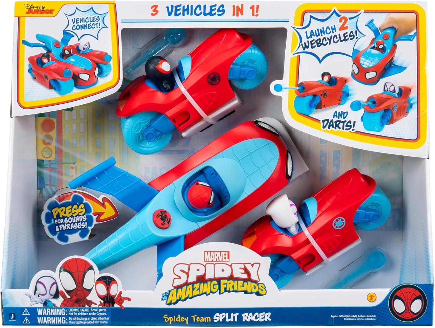 Jazwares - Spidey & His Amazing Friends - 3 Vehicles in 1 Split Racer - Spidey Team