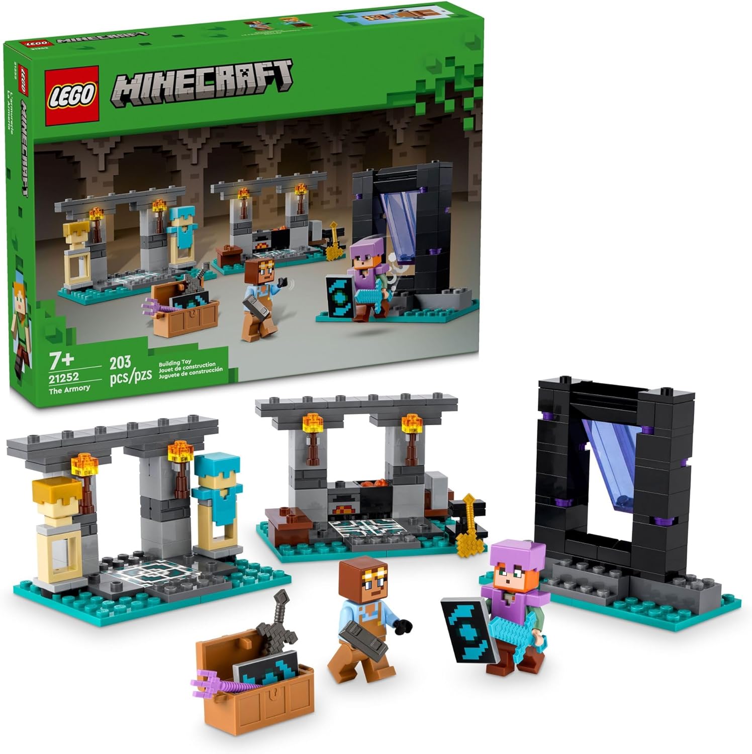 LEGO 21252 Minecraft The Armory Building Set, Includes Popular Minecraft Figures Alex and Armorsmith, Action Toy for Gamers and Kids