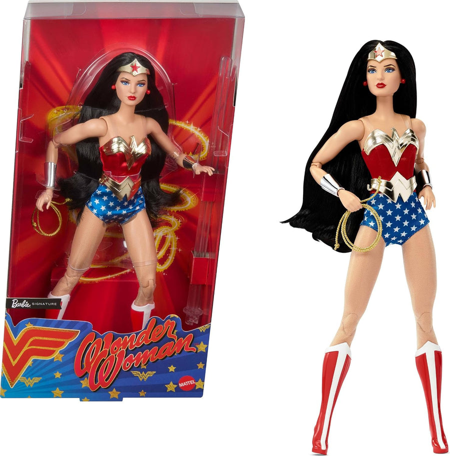 Mattel DC wonder woman with Doll Stand in Red and Blue Tank Suit with Golden Accessories Like Lasso