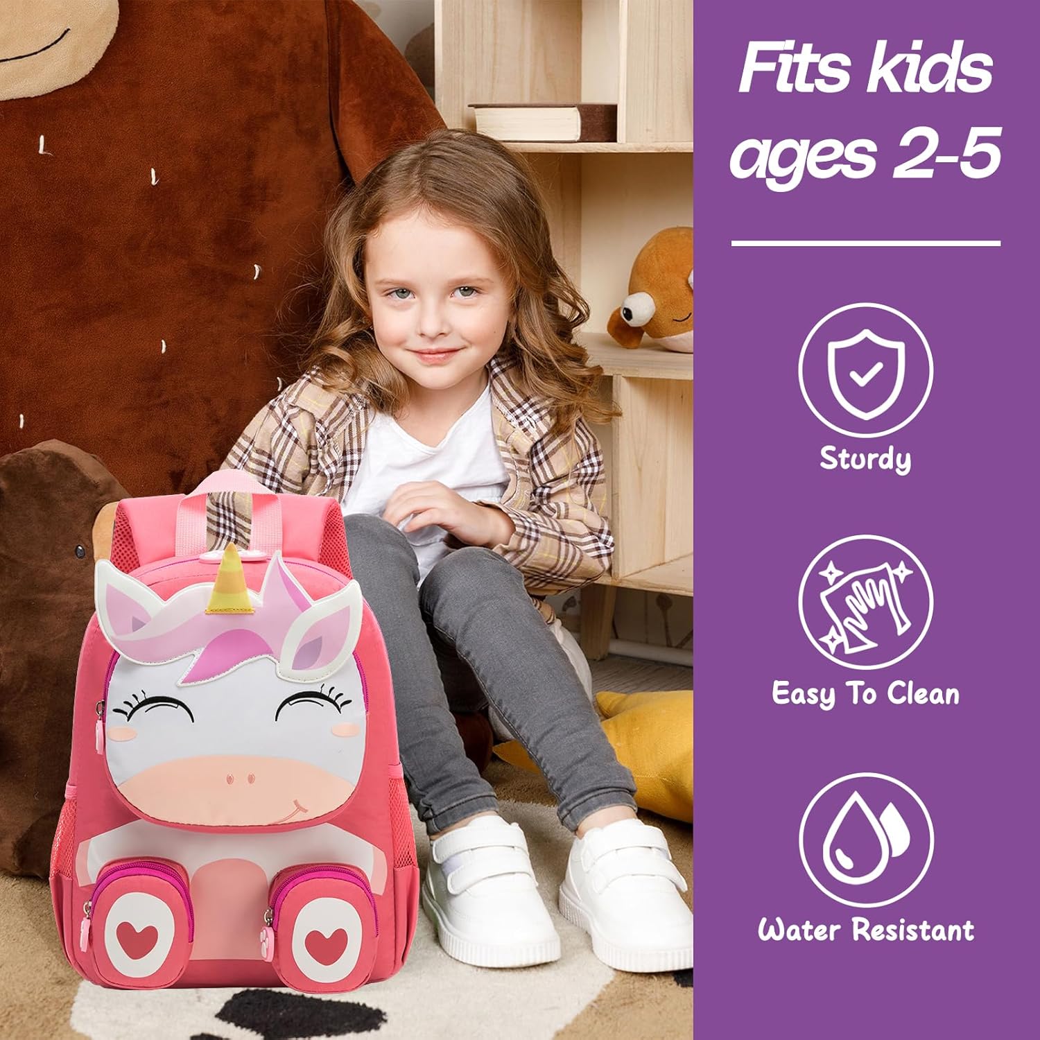 Toddler Backpack for Girls kids,Unicorn pink Girls Bookbag,Waterproof Animal Preschool Schoolbag Age 2-5