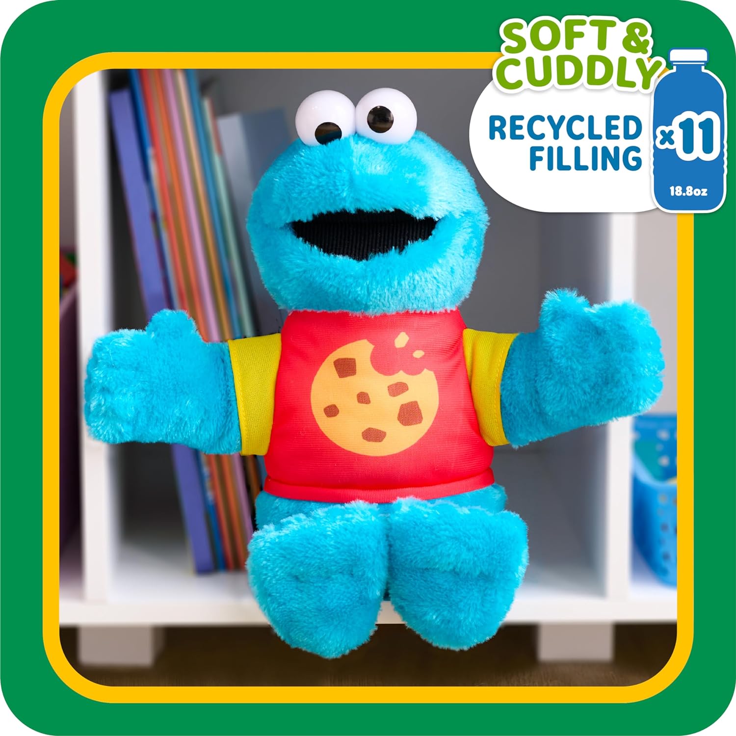 لعبة Just Play SESAME STREET Sing-Along Cookie Monster مقاس 13 بوصة من القطيفة المحشوة، حشو معاد تدويره، أزرق، ألعاب للأطفال للأعمار من 18 شهرًا