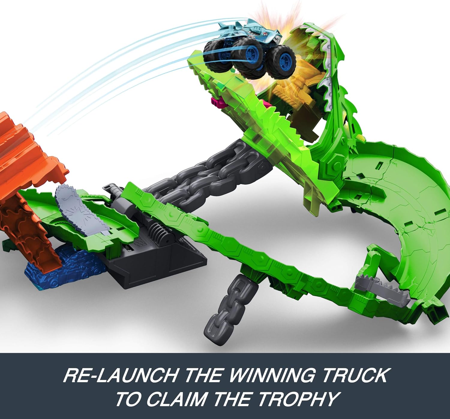 Hot Wheels Monster Trucks Sharks vs. Dinos Dragon Destruction Playset and 2 Toy Trucks