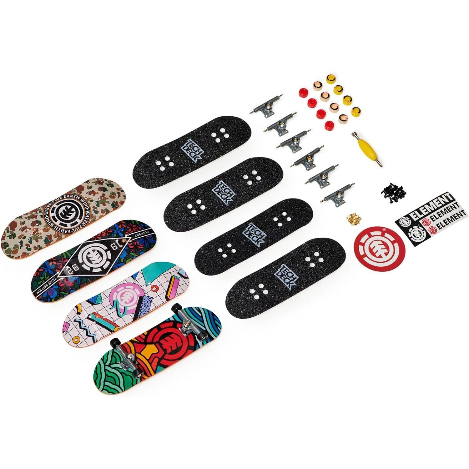 Tech Deck, Ultra DLX Fingerboard 4-Pack, Element Skateboards, Collectible and Customizable Mini Skateboards