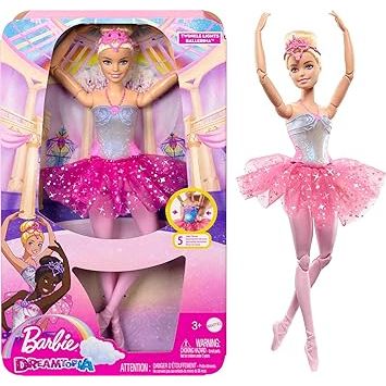 Barbie Dreamtopia Doll, Twinkle Lights Posable Ballerina with 5 Light-Up Shows, Sparkly Pink Tutu, Blonde Hair & Tiara