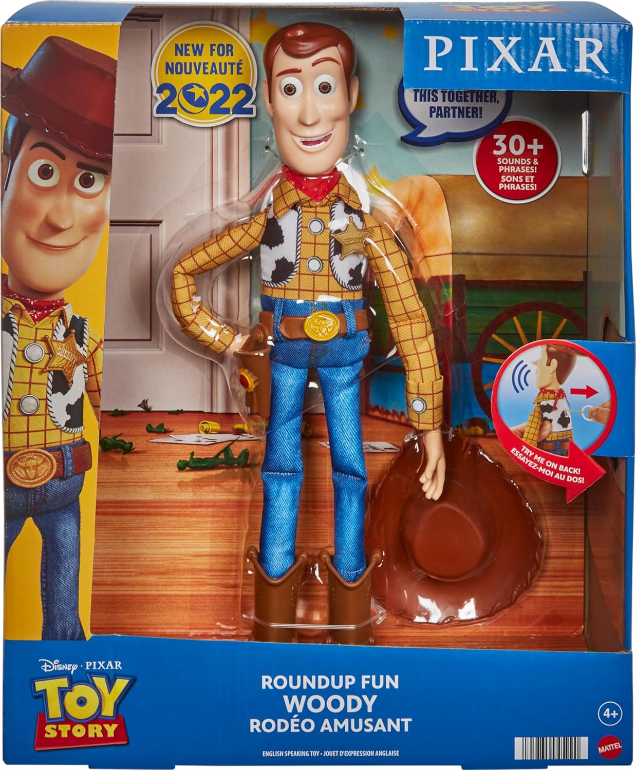 Mattel Disney Pixar Toy Story Talking Woody Action Figure & Accessory, Roundup Fun 12-inch Collectible with 30+ Sounds & Phrases