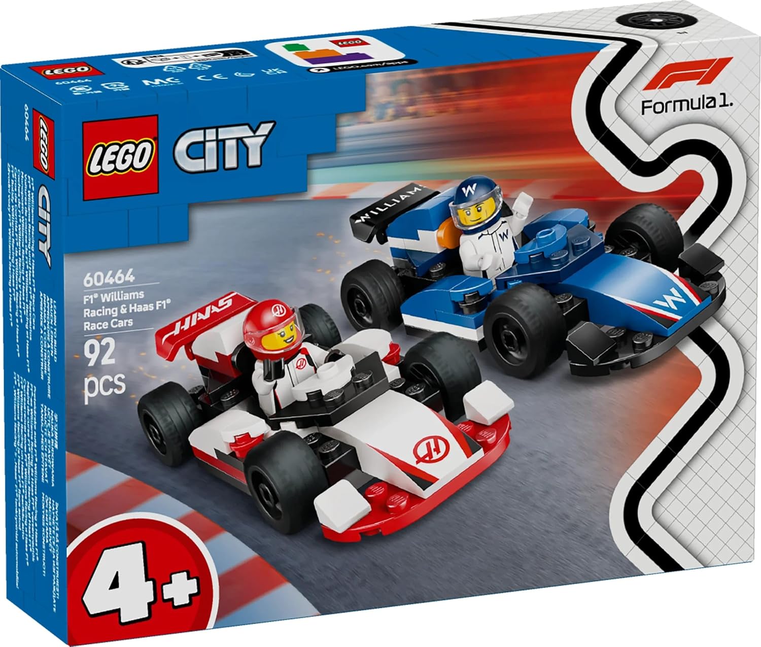 LEGO City F1 Williams Racing & Haas F1 Race Cars - Toy Formula 1 Building Models with 2 Driver Minifigures & Start Lights - Small Gift Idea for 4+ Year Old Toddlers, Boys & Girls - 60464