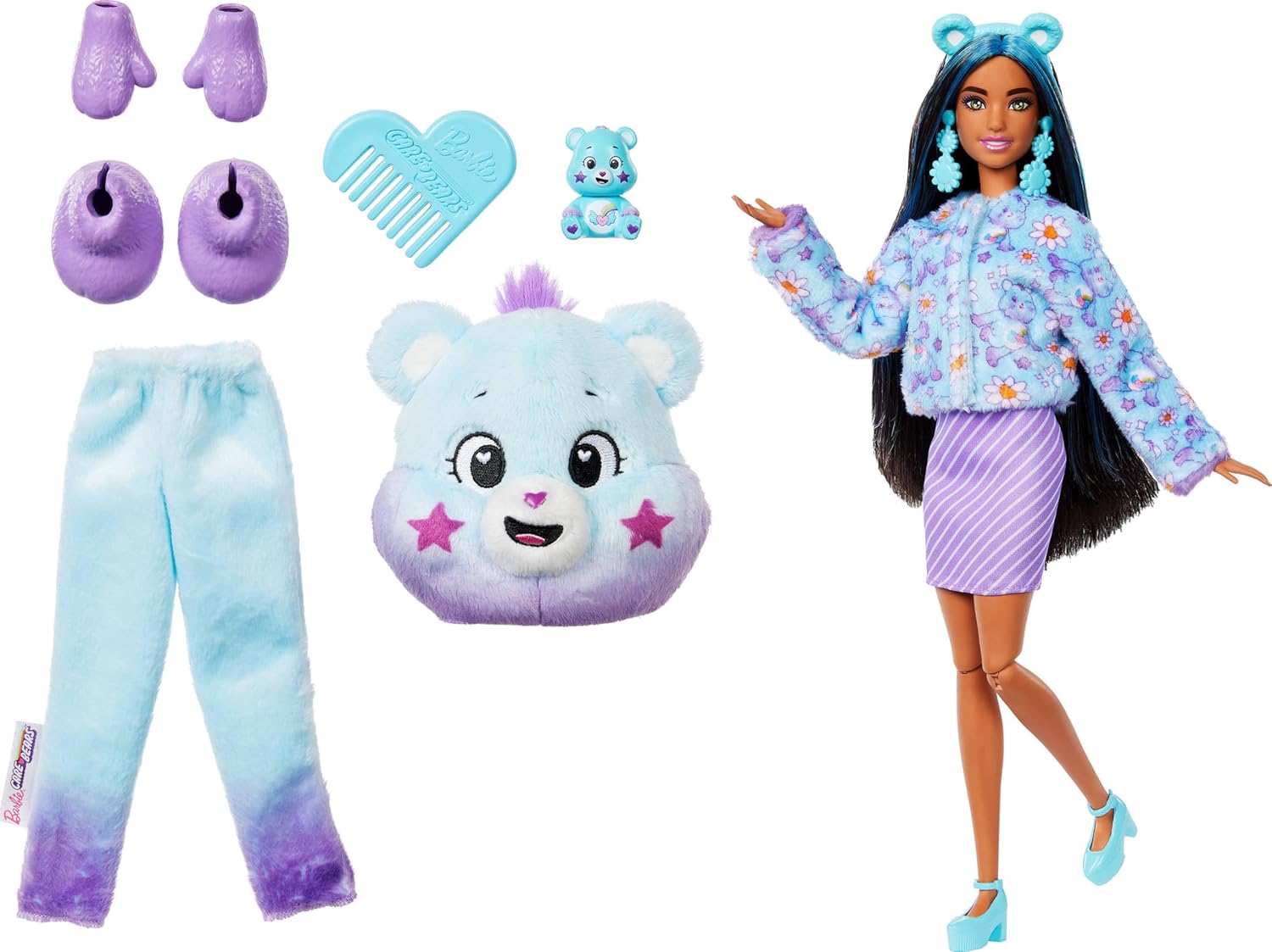 Barbie Cutie Reveal Care Bears Doll & Accessories, Series 2 Dream Bright Bear with 10 Surprises Including Color Change & Mini Bear