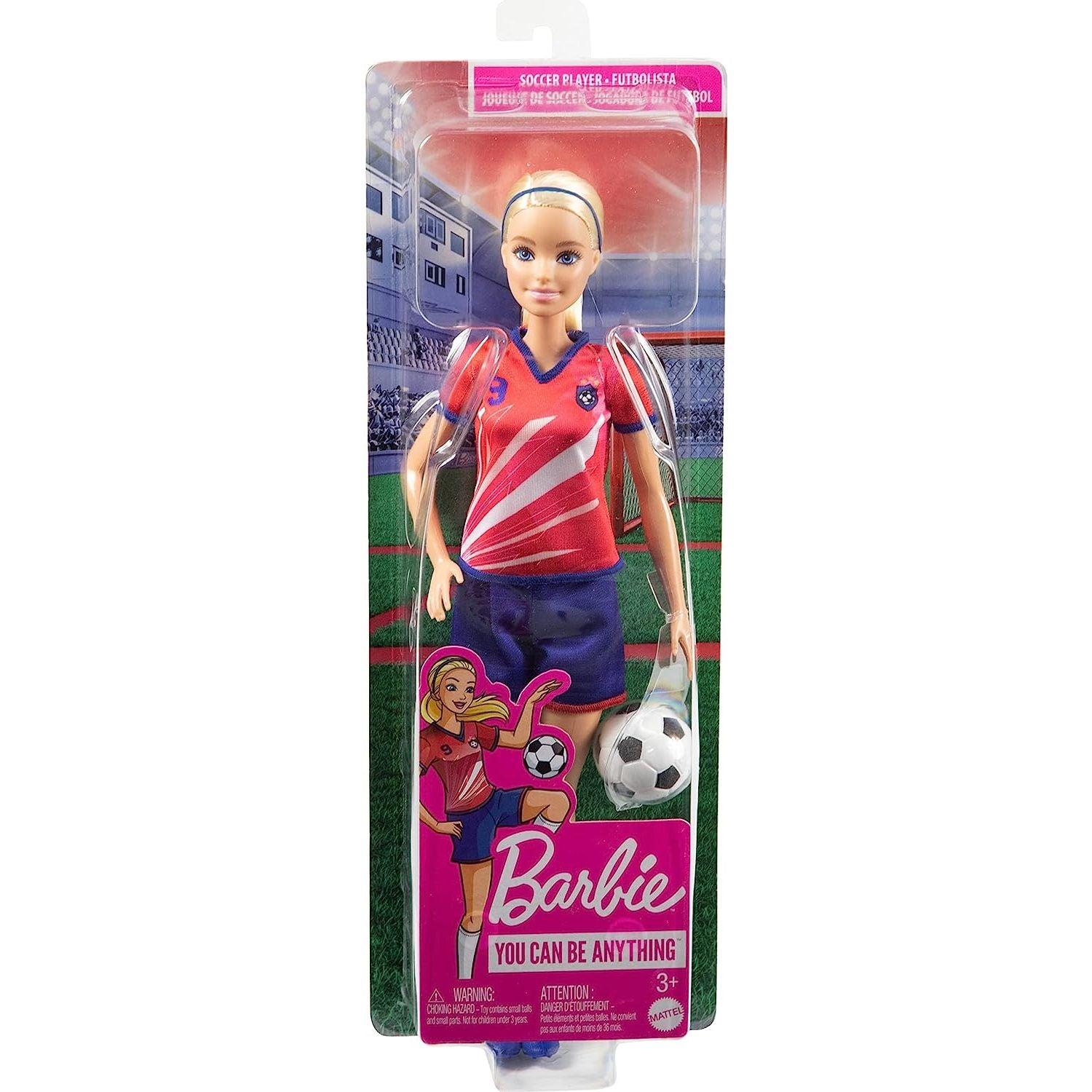 Mattel Barbie Soccer Fashion Doll with Blonde Ponytail, Colorful #9 Uniform, Cleats & Tall Socks, Soccer Ball 11.5 inches