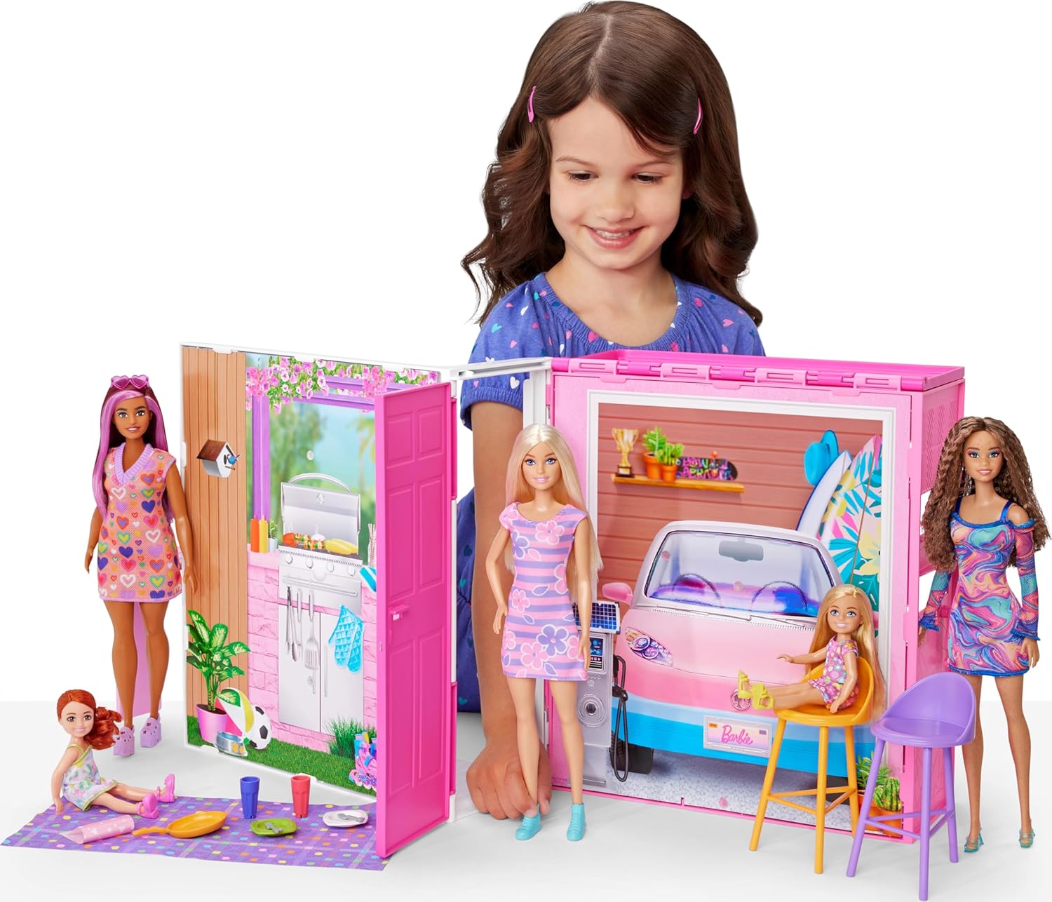 Barbie Doll House Playset, Getaway House with 11 Accessories Including 2 Chairs, 4 Play Areas & 360-degree Play