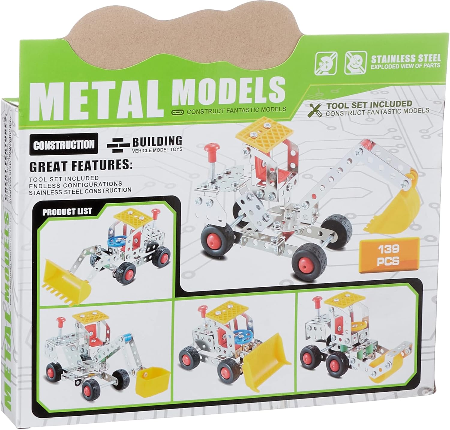 Metal Models 5-in-1 DIY Construction Vehicle Building Kit (139 Pieces)