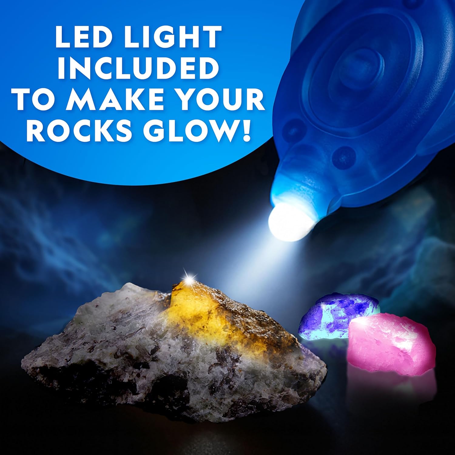 National Geographic Glow in The Dark Dig Kit - Excavate 6 Glow in The Dark Rocks & Dinosaurs from a Glowing Brick, Rock Collection, Science Kits for Kids, Rock Kit for Kids, STEM Kits