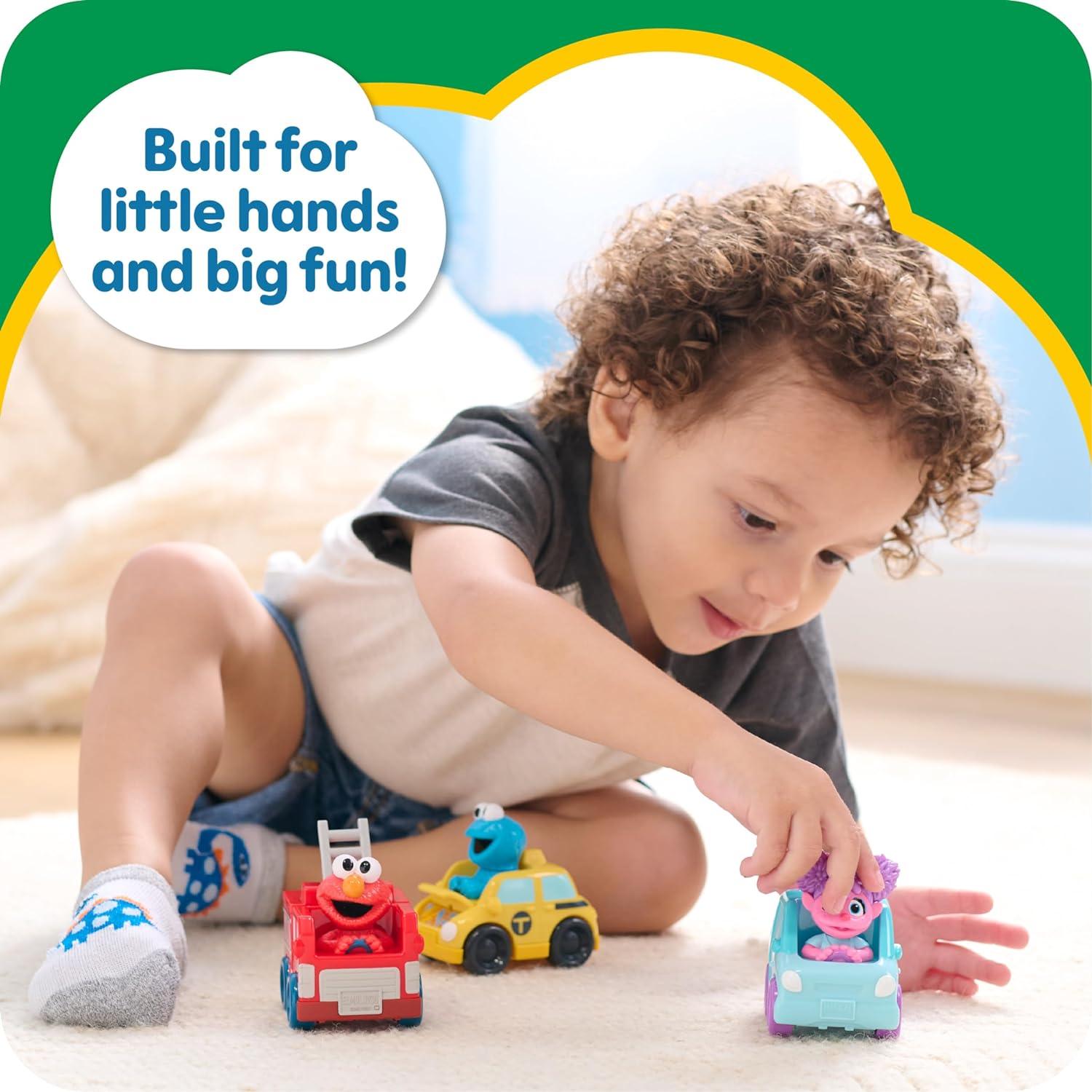 Just Play Sesame Street Twist and Pop Wheelies 3-Pack Preschool Toy Vehicles, Kids Toys for Ages 2 Up