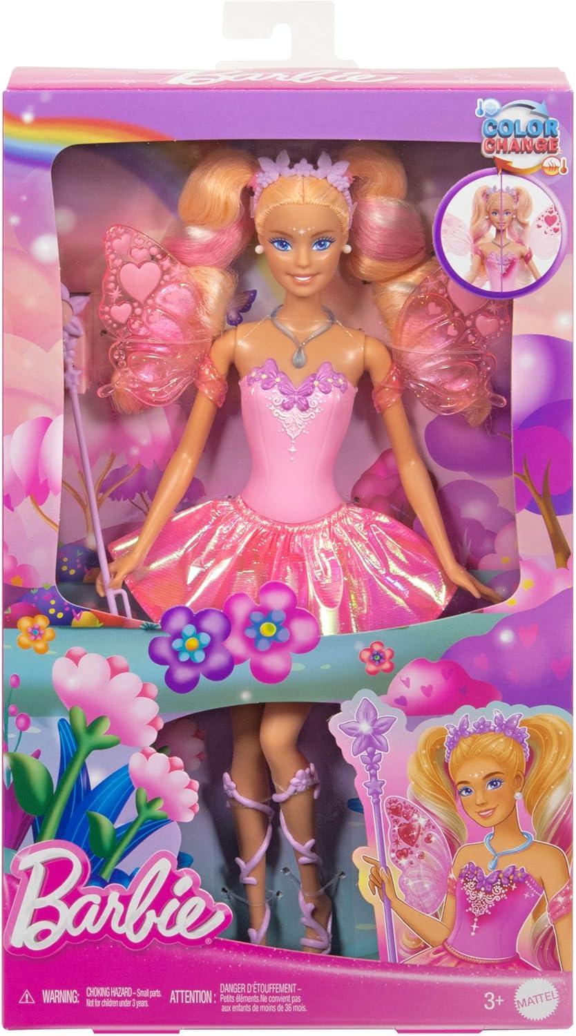 Mattel Barbie Fairy Doll with Toy Wand & Fashion Accessories, Fantasy Theme with Color-Change Fun on Wings & Outfit